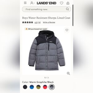 Lands' End Kids Water Resistant Puffer Jacket - Black/Gray, Large (10-12)